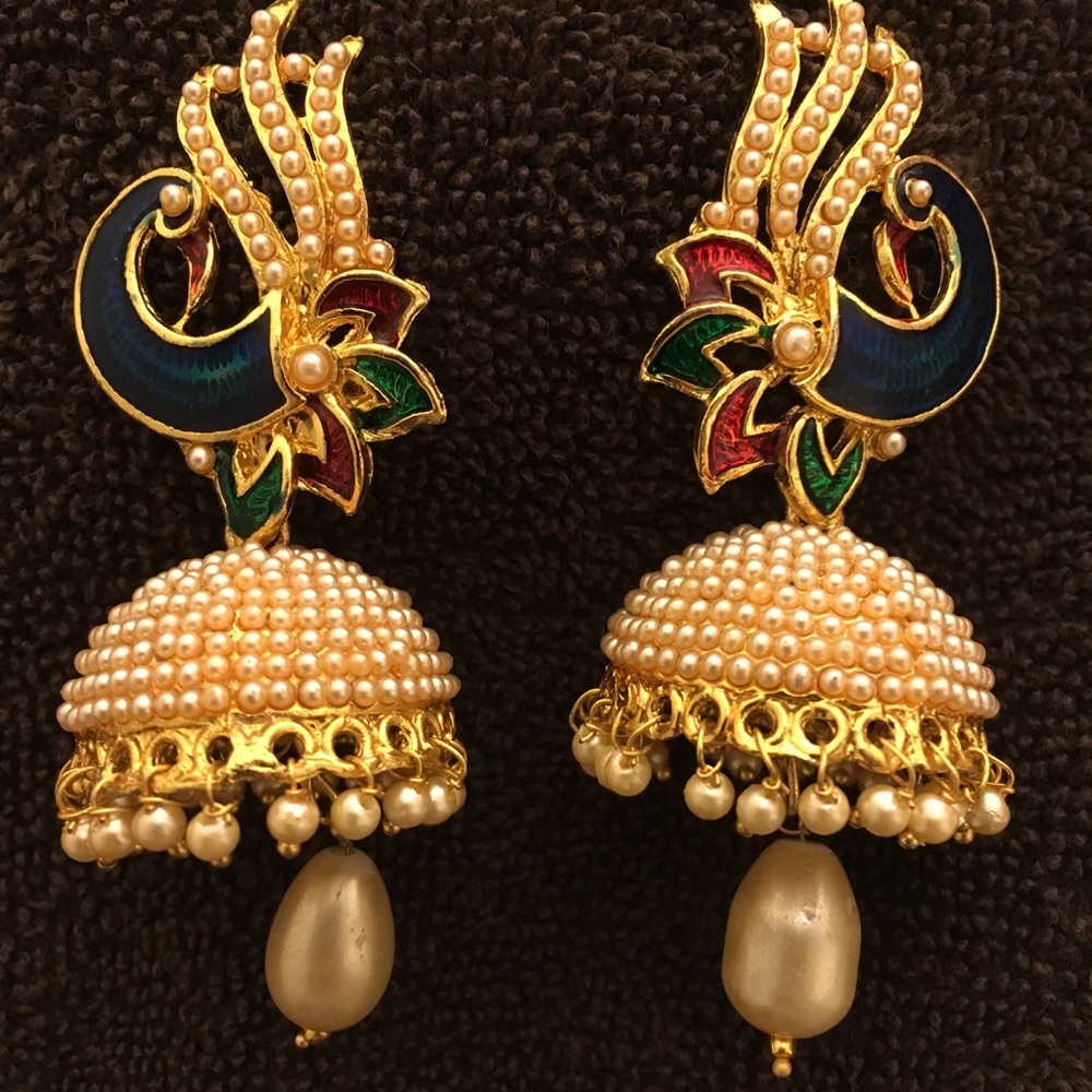 Indian style pearl/meenakari work peacock earrings